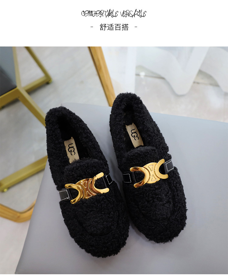 Low Heeled Scoop Lamb Wool Shoes Plus Velvet Warm Cotton For Autumn And Winter