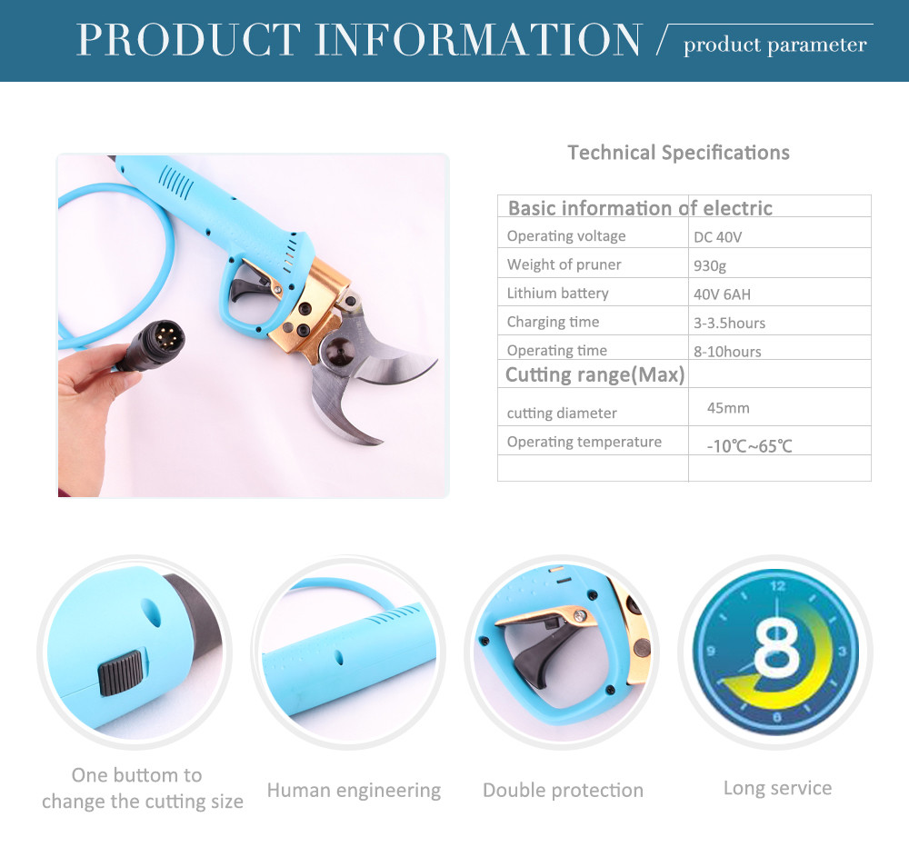45mm Ball Screw Electric Pruning Shears with 40V Lithium Battery