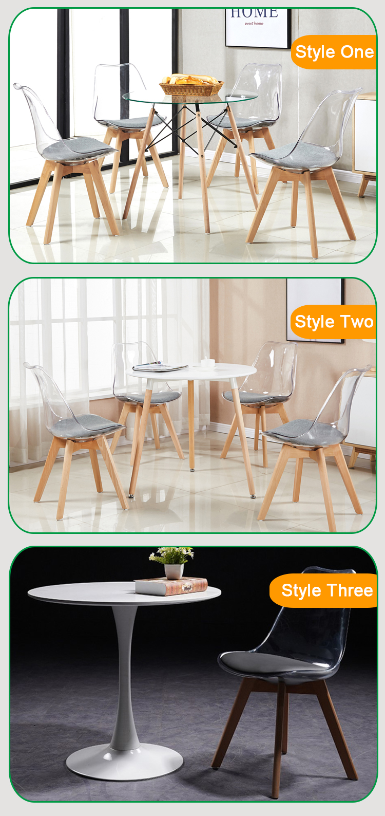 Nordic PC Transparent Acrylic White Plastic Kitchen Chairs For Cafe