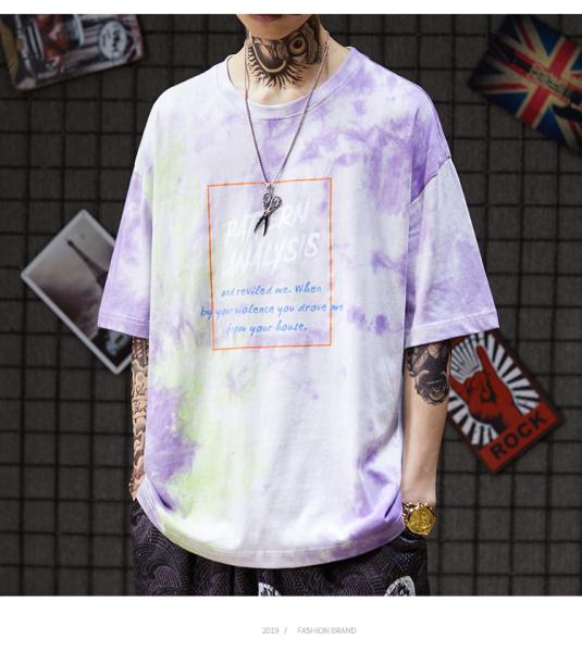 Eco Friendly Men Streetwear T Shirts Organic Cotton Jersey Dip Dye Tone Crew