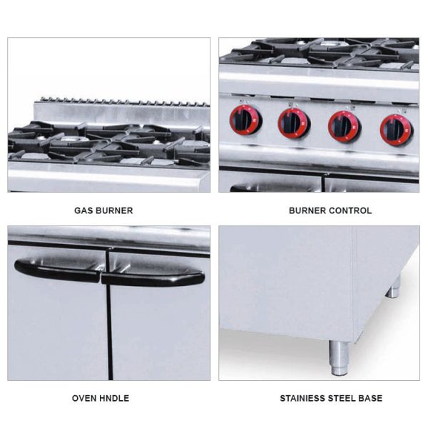 5 Star Commercial Kitchen Equipment 4 Burner Gas Stove With Cabinet