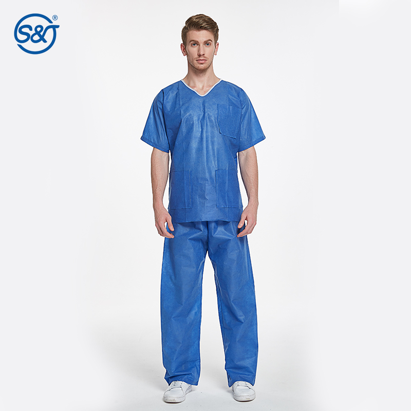 Short Sleeve Two Pieces Disposable Scrub Suit SMS Disposable Surgical Suit For Doctors