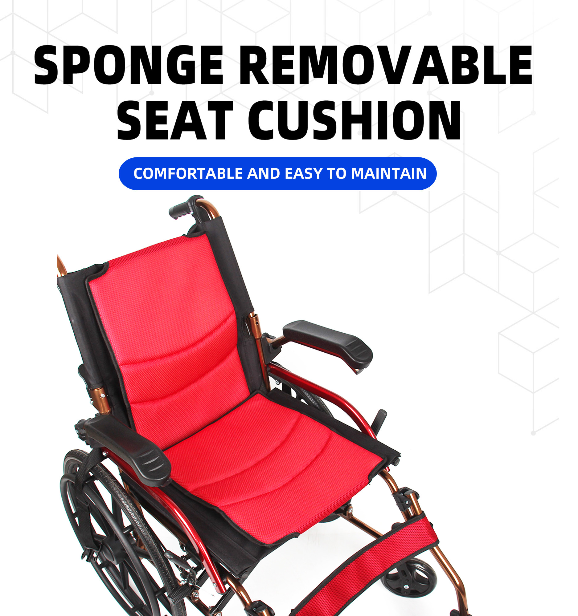 Aluminum High-End Custom Models Lightweight Easy To Carry Foldable Manual Wheelchair With Removable Foam Seat Cushion