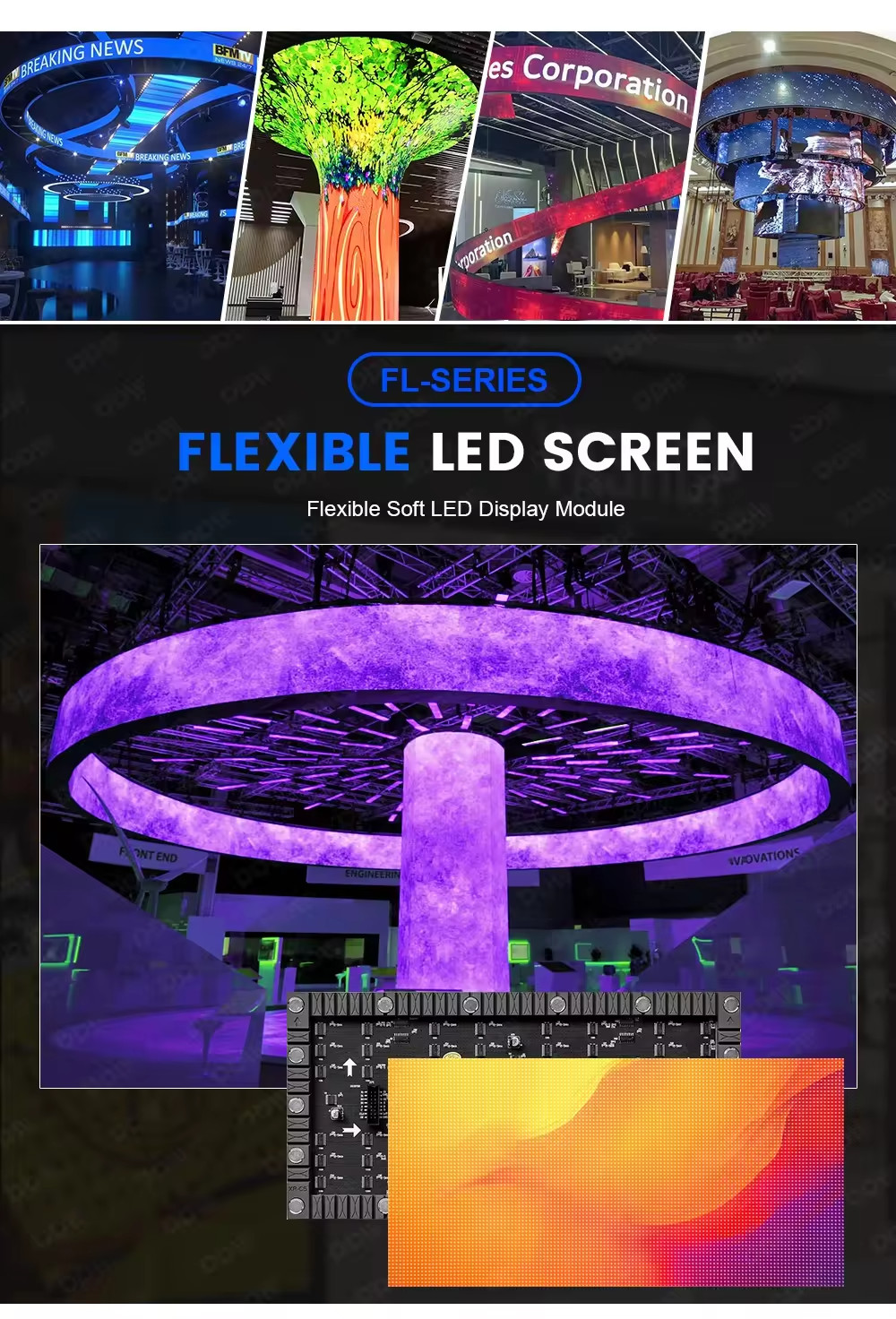Full Color Curved Flexible LED Display Board With IP31 Certification Pixel Pitch 2.5mm Indoor Customized