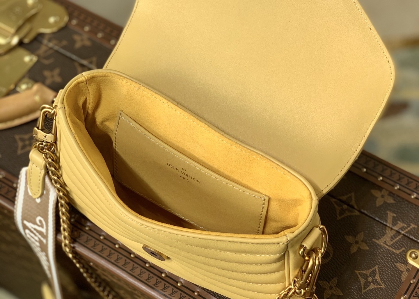19cm Womens Yellow Leather Multi Pochette Crossbody Bag With Coin Purse