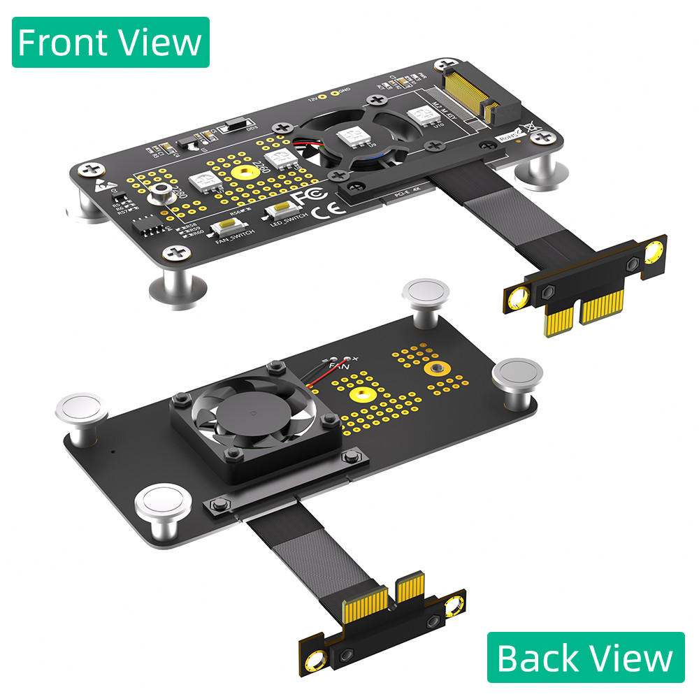 PCI- E X1 to M.2 NVME NGFF SSD Adapter Extension Cable With Cooling Fan and Automatic Discoloration LED.