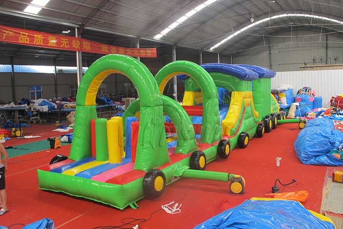 Train Style Inflatable Sports Games , Outdoor Blow Up Obstacle Course