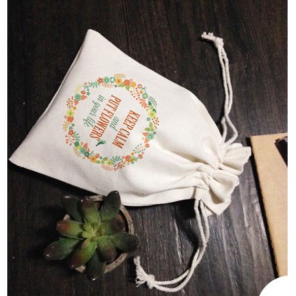 Underwear bag - hand printed customised text in blue on cotton bag -