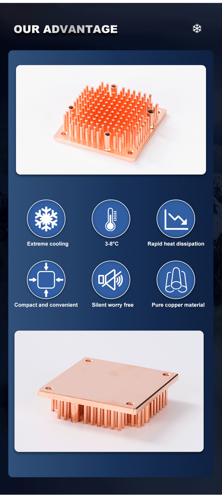 PC CPU Pure Copper Heat Sink Multipurpose Sand Blasting Surface