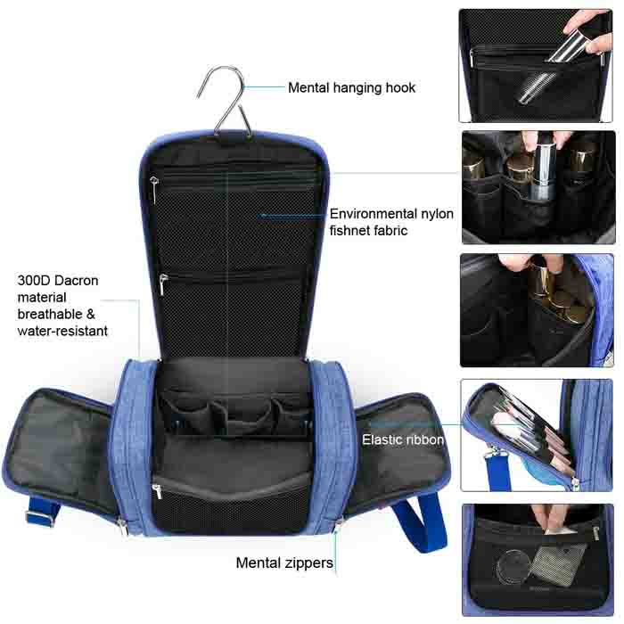 Expandable Folding Hanging Dopp Kit , Mens Bathroom Bag With Shoulder Strap