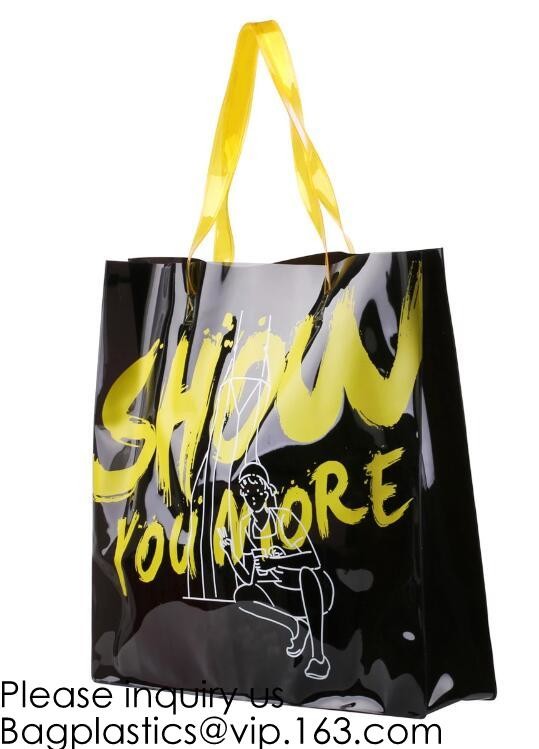 Waterproof All Over Printing PVC Coating Tote Shoulder Fabric Shopping Bag With Gusset And Lining,Jelly Clear Plastic PV