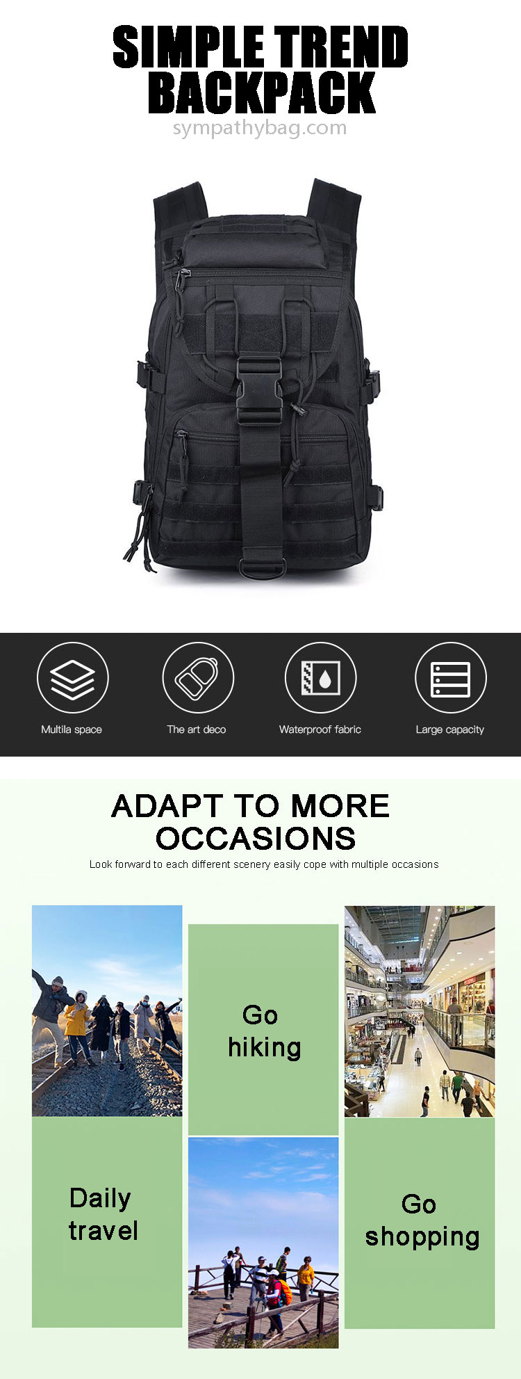 Waterproof Travel Rucksack Sport Backpack Multifunctional With Adjustable Strap