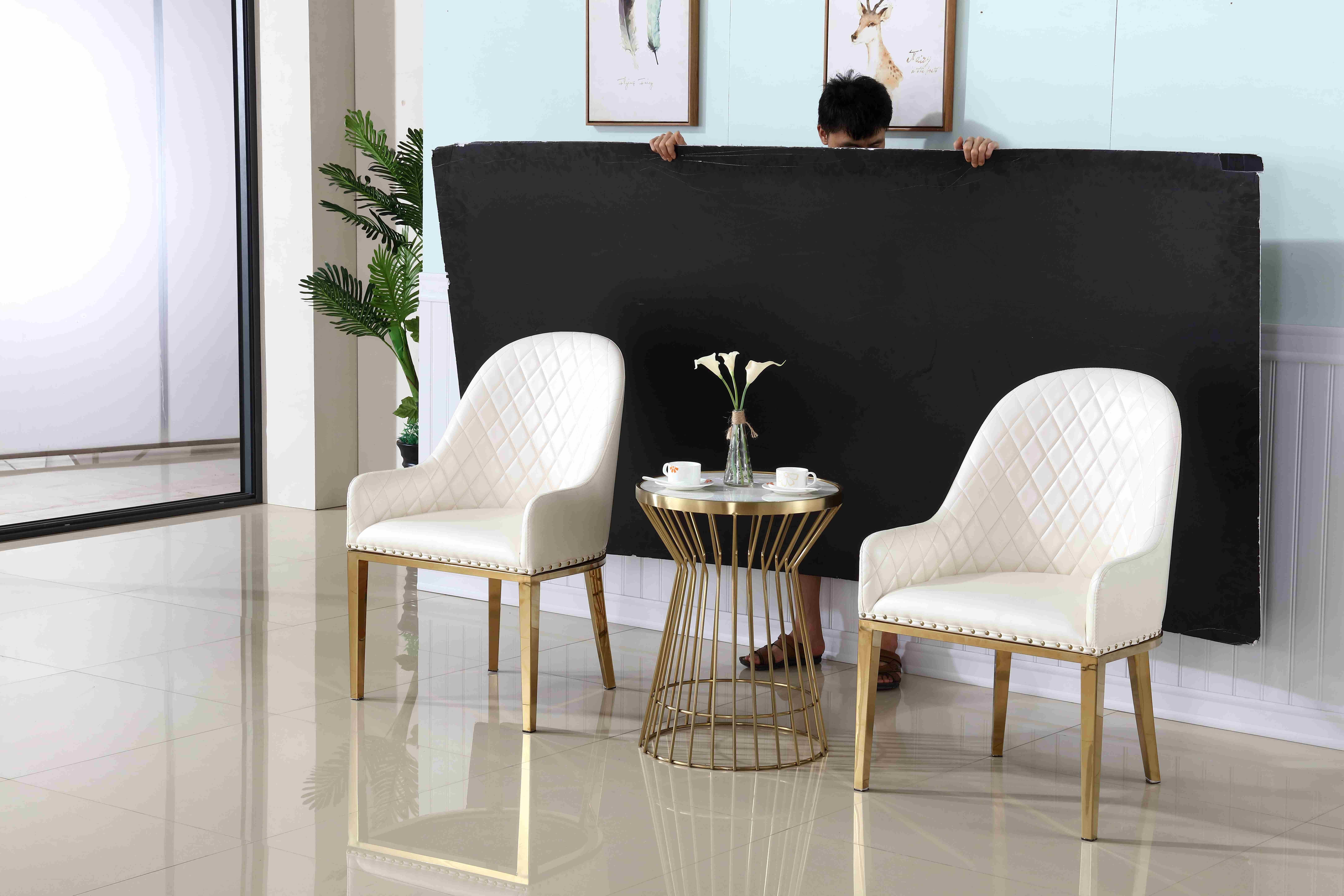 Nordic Padded Dining Room Chairs SS Leather Negotiation Dining Room Lounge Chairs White