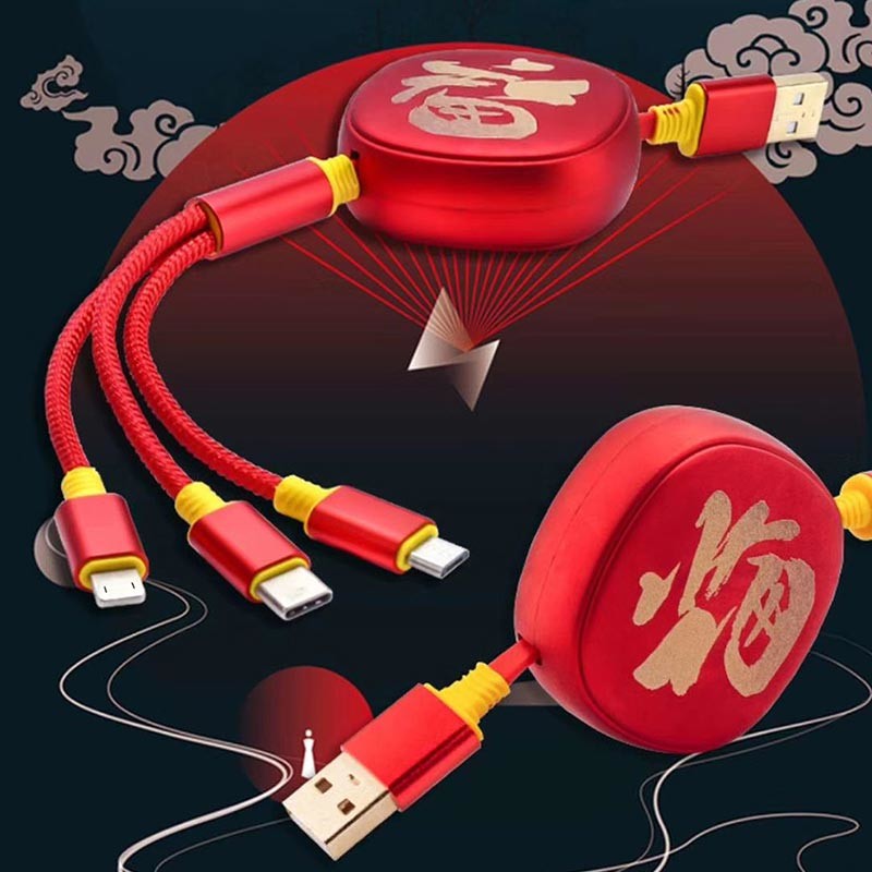 Retractable 120cm Fast Charging USB Cables 3 In 1 With Multi Ports