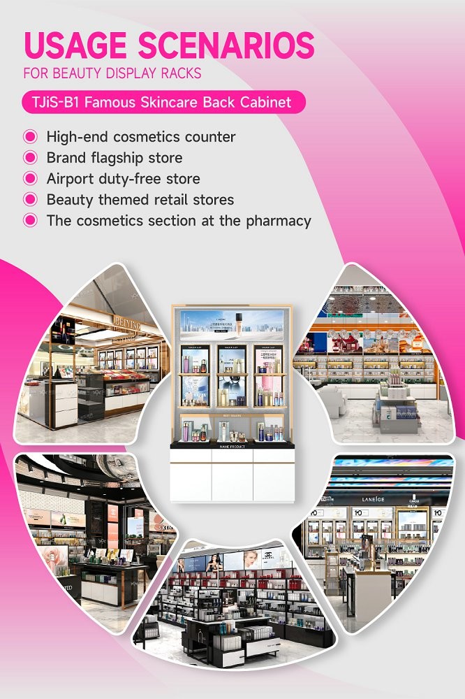 TJiS-B1 U-Shaped Titanium Edging Skincare Display Cabinet with 40mm Softbox