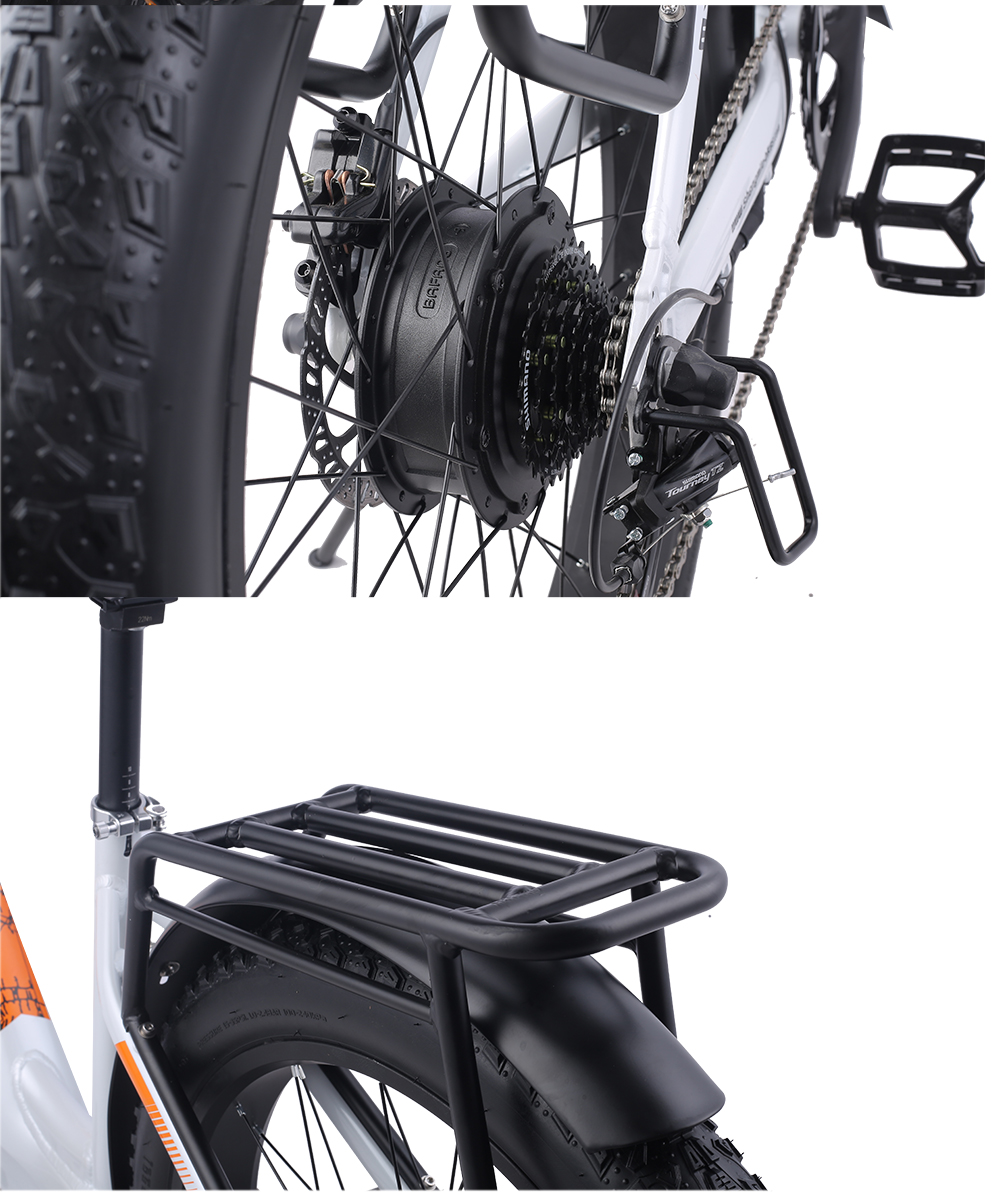 White 26 inch Electric Fat Tire Bike 7 Speed 48V 500W 17.5Ah Lithium Battery