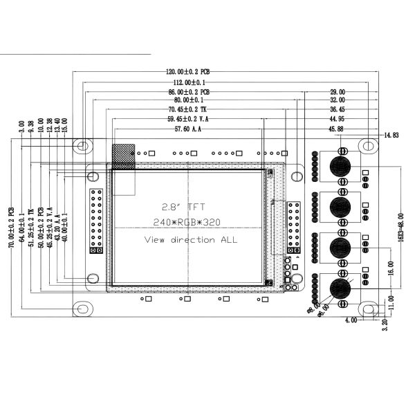 2.8 Inch Industrial TFT Custom LCD Display Panel Four Channel Audio Display Panel