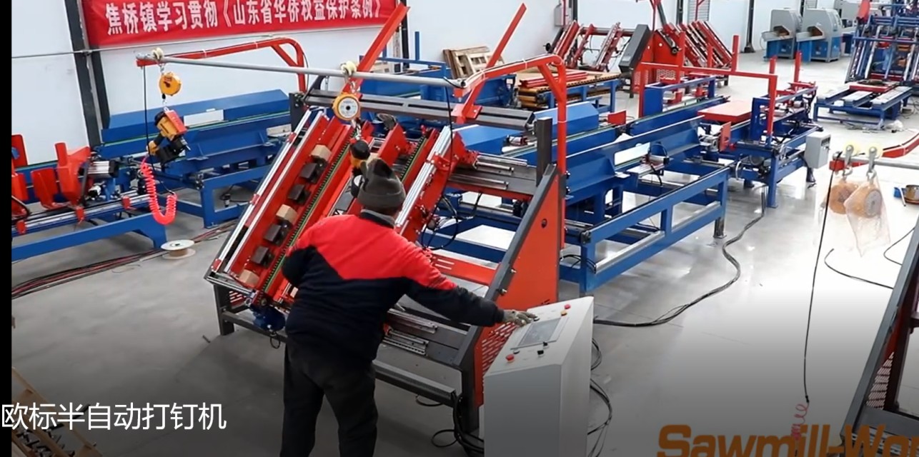 European Type Pneumatic Nail Gun Wood Pallet Making Machine For Nailing Pallets