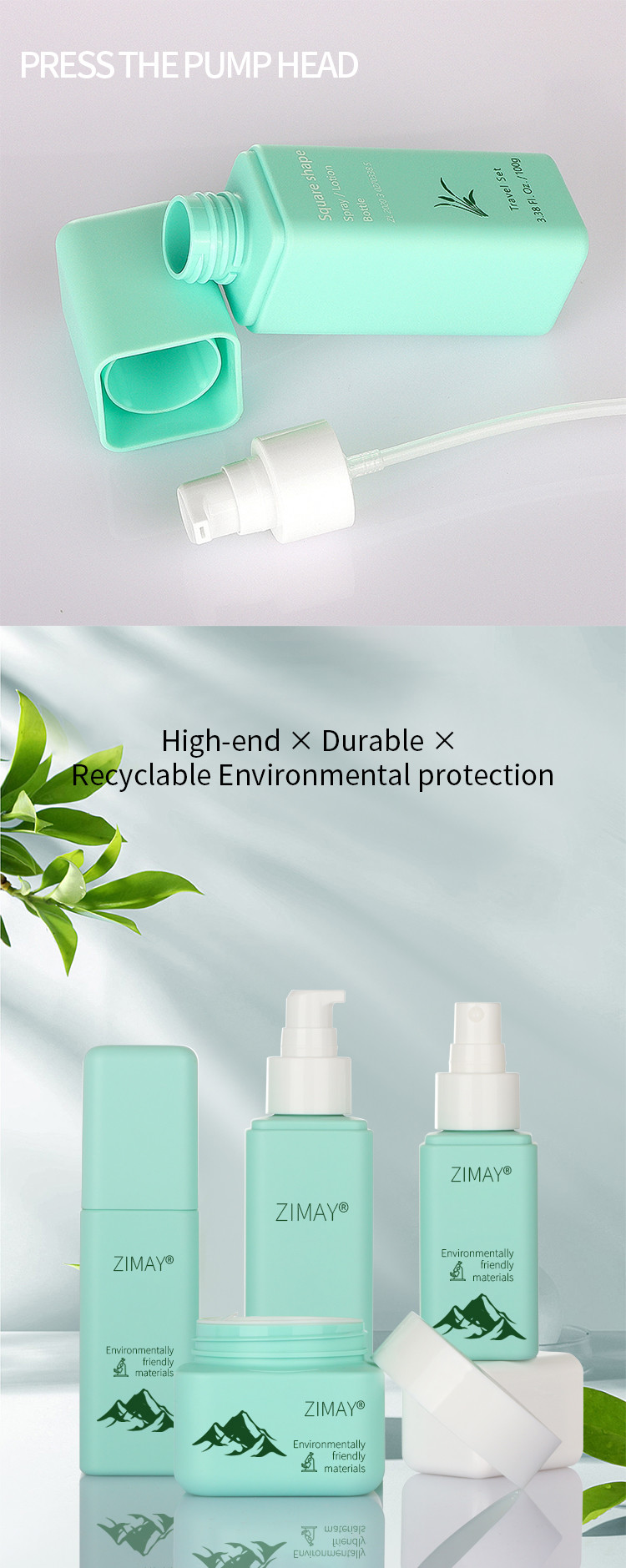 Elegant Green Cosmetic Packaging Sets 50g 80g 100ml 160ml Simple Style