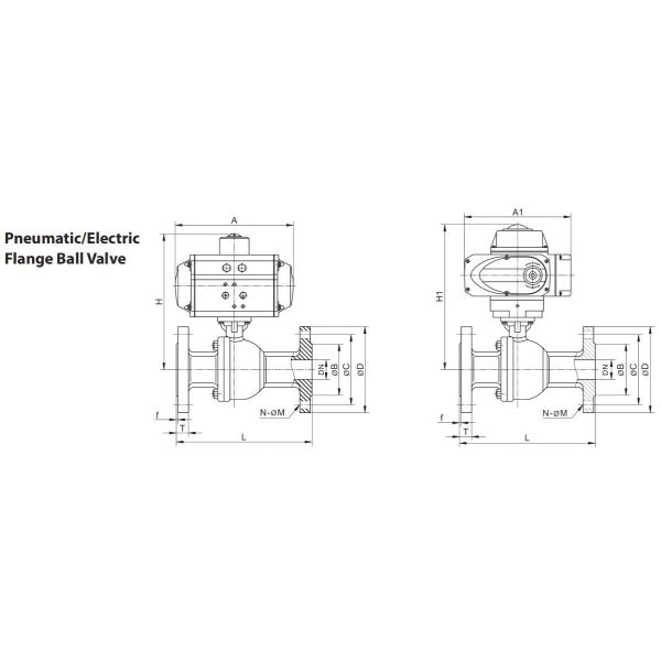 DN25 1'' Flanged Type Pneumatic SS Ball Valve With Actuated