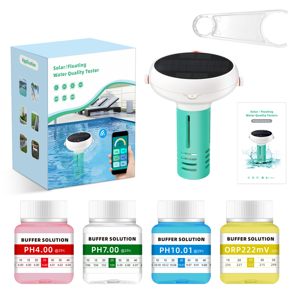 Tuya Zigbee Solar Charging Swimming Pool Water Quality Monitor Chlorine Meter PH/ORP/EC/TDS/Salinity
