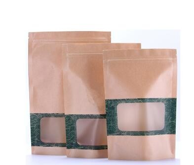 Zipper Custom Printing Heat Sealing Kraft Paper Bags With Window For Tea
