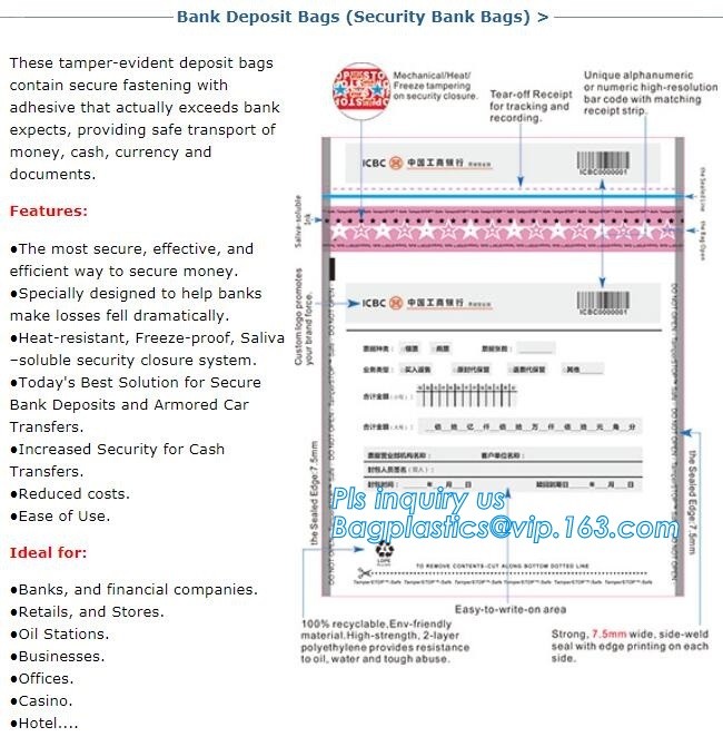 Security plastic bag with adhesive tape for cash, plastic money bag, Security Money Cash Bag For Airport/Bank and police