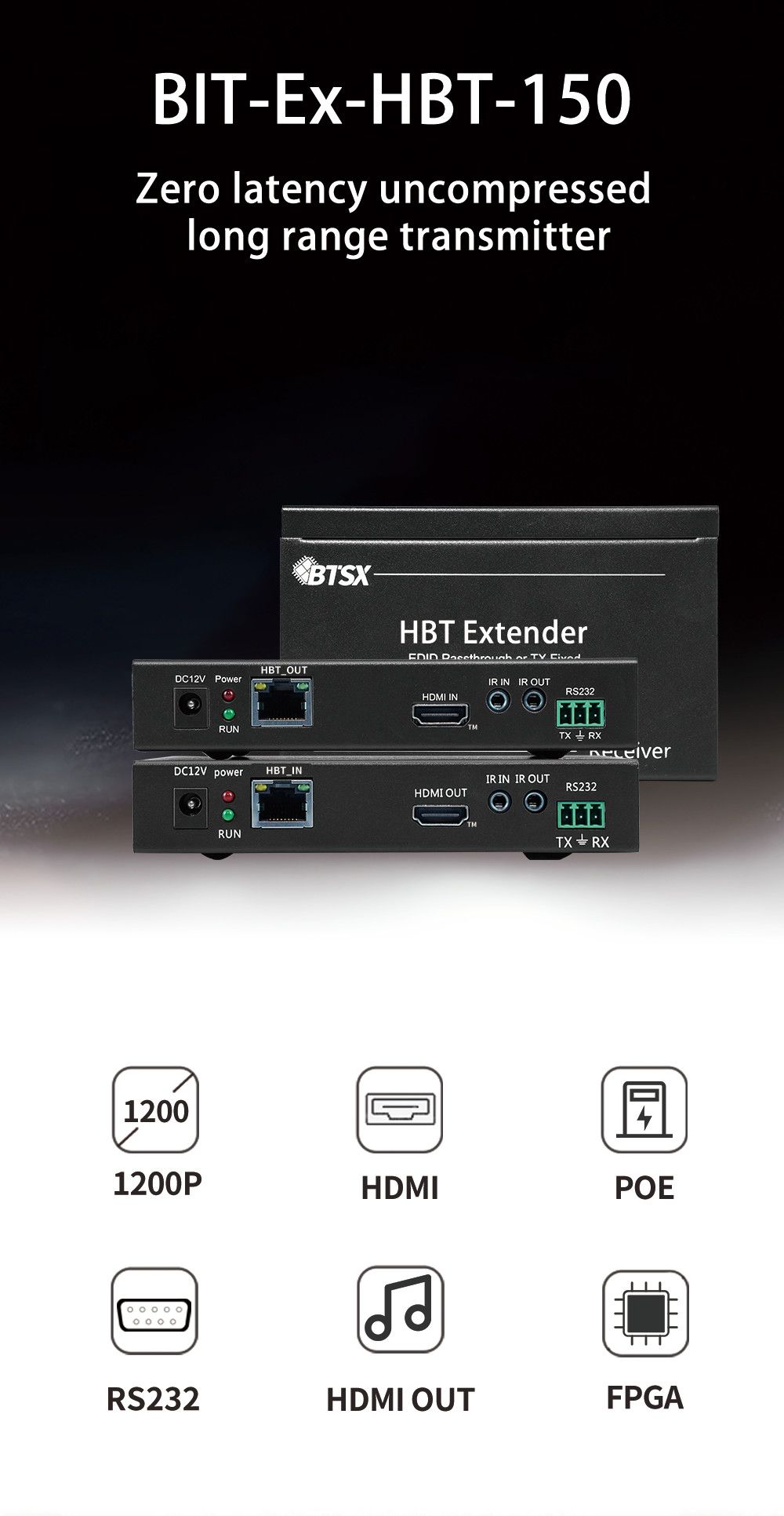 DC 12V Network HDMI Extender 150M HDMI Video Transmitter BIT-Ex-HBT-150
