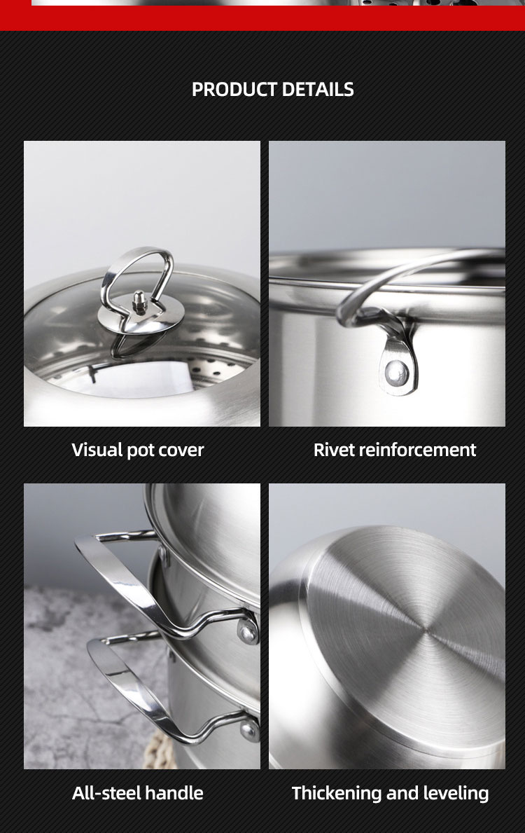 Good Quality Stainless Steel Mirror Polishing Cooking Steamer Induction Cookware Pot Steamer Pot With SS Handle