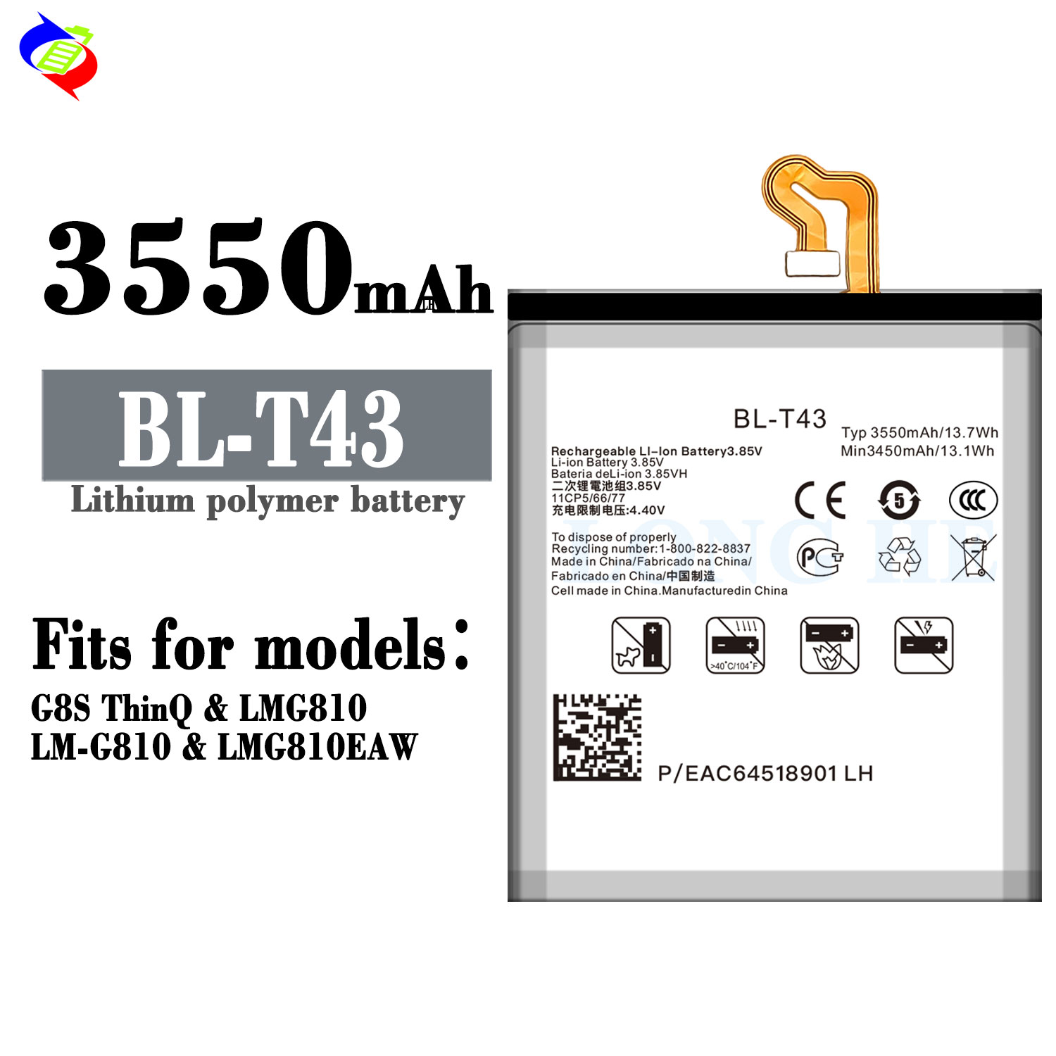 BL-T43 Battery 3550mAh For LG G8S ThinQ LM-G810 Mobile Phone Batteries Stable Voltage