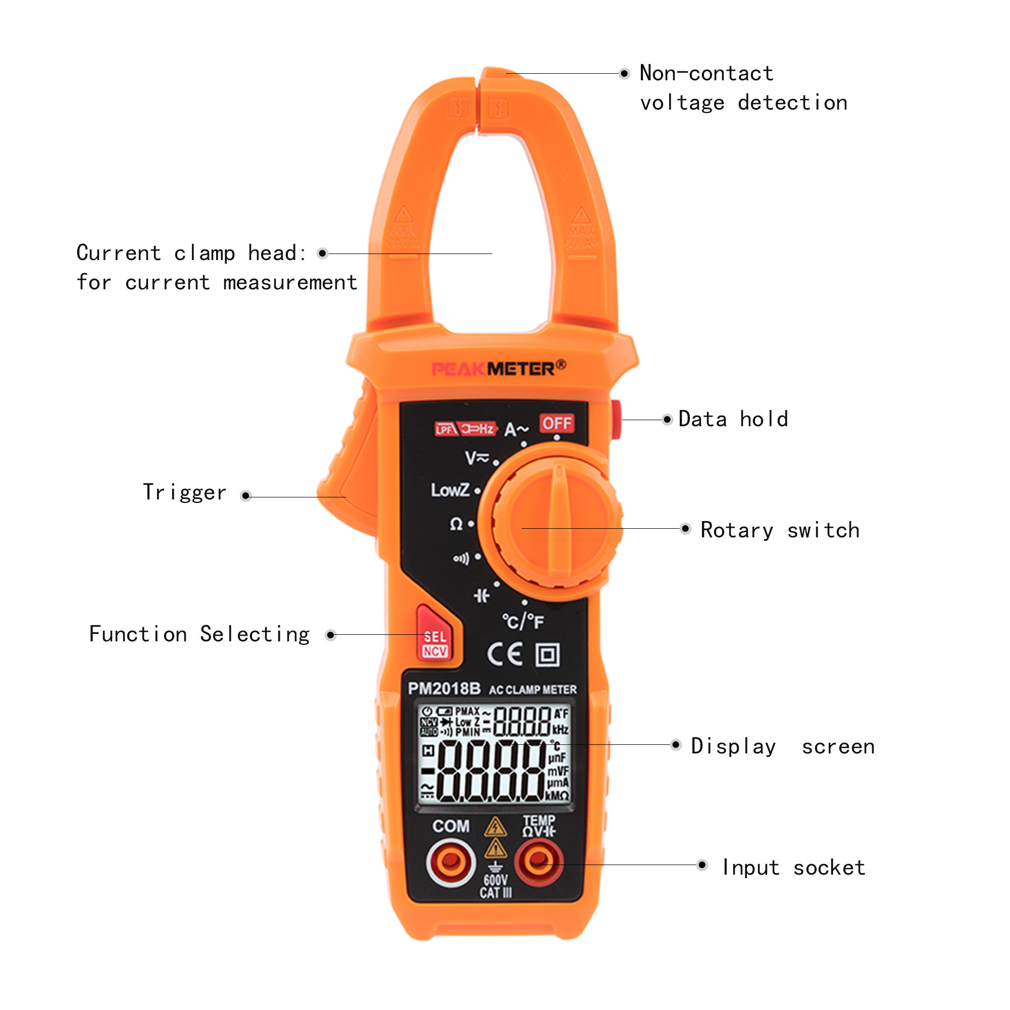 Auto Range Digital AC Clamp Meter 600A AC Current LPF Continuity / NCV Test