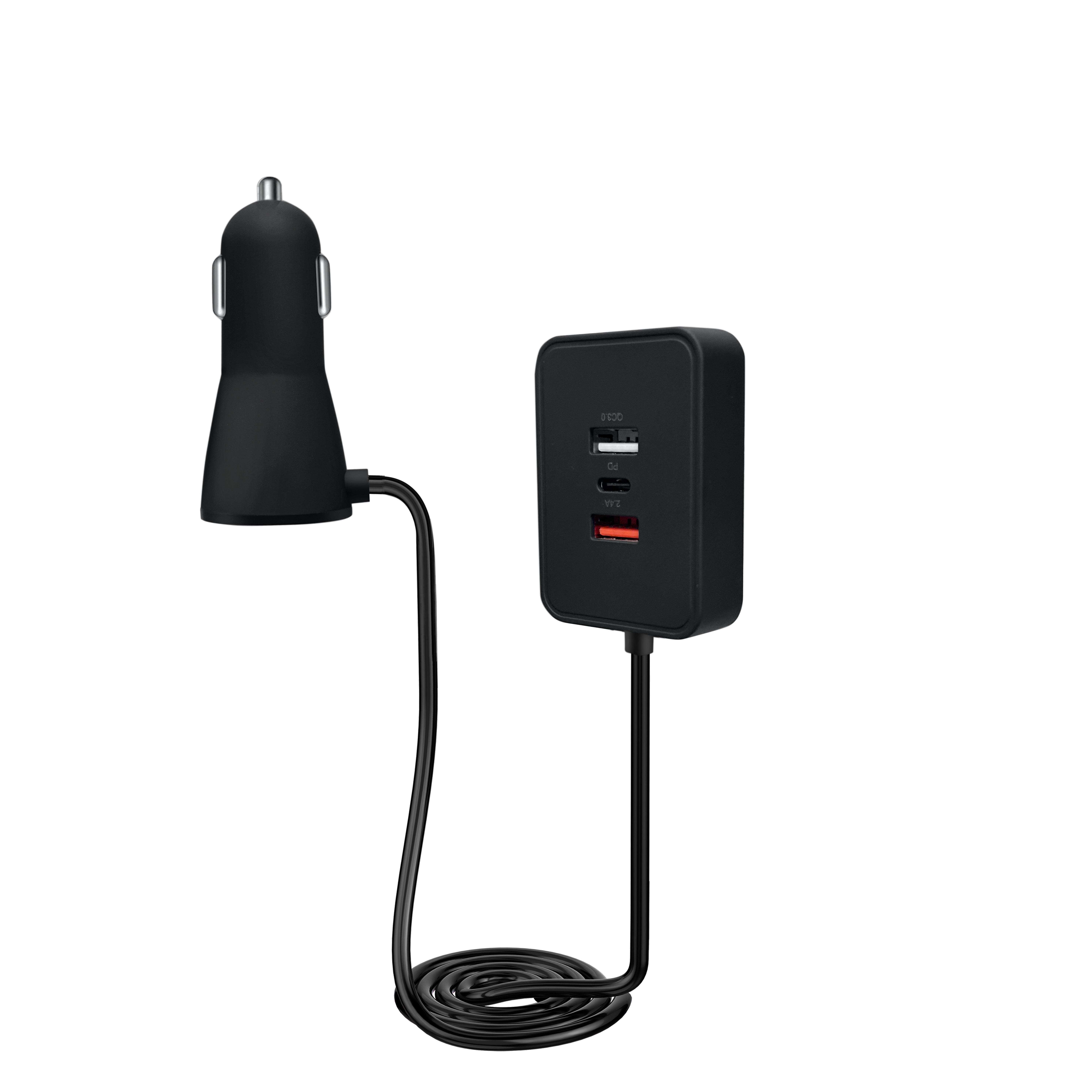 Black Fast Charge USB Car Charger 3 Port USB A & 2 USB C Car Power Adapter
