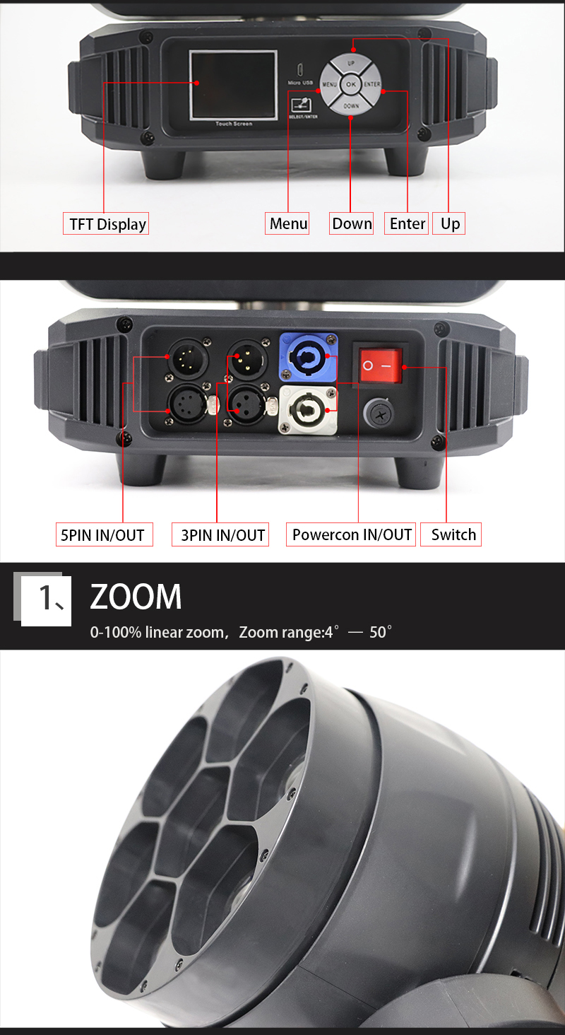 7*40w Moving Head Beam Ideal for Wedding Stage DJ Lights Decoration at Bar Night Club