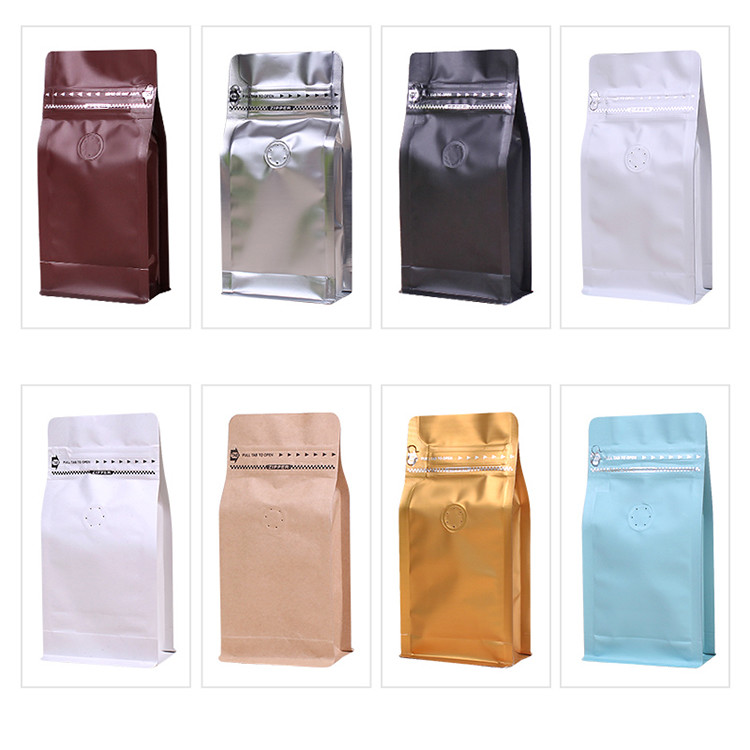 1lb White Black High Barrier Flat Bottom Coffee Bag Aluminumed Foil With Valve Resealable Side Zipper