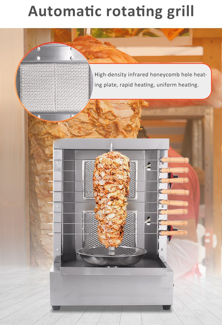 Gas Shawarma Machine 2 Burner Chicken Doner Kebab BBQ Grill Skewers Maker For Outdoor