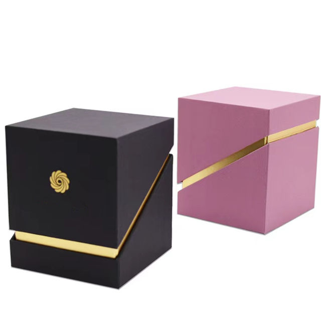 Embossing Rigid Black Candle Boxes Jars With Lid UV Coating OEM