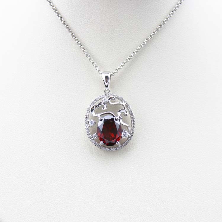 Rose Gold Plated 925 Silver 9mmx11mm Ruby CZ Diamonds Pendant Necklace (PSJ0384)