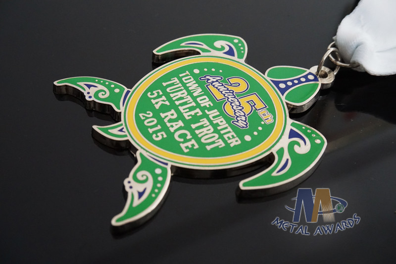 Sea Turtle Design Custom Imitation Hard Enamel with Sublimated Ribbon