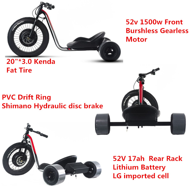 Red Color Fat Tire Electric Drift Trike For Adults With Display And Battery