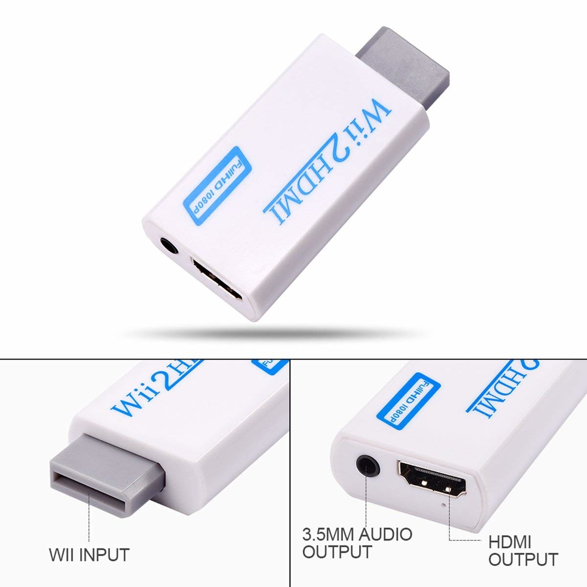 Wii to Converter Adapter with 3ft High Speed Cable Wii2 Adapter Output Video Audio with 3.5mm Jack Audio