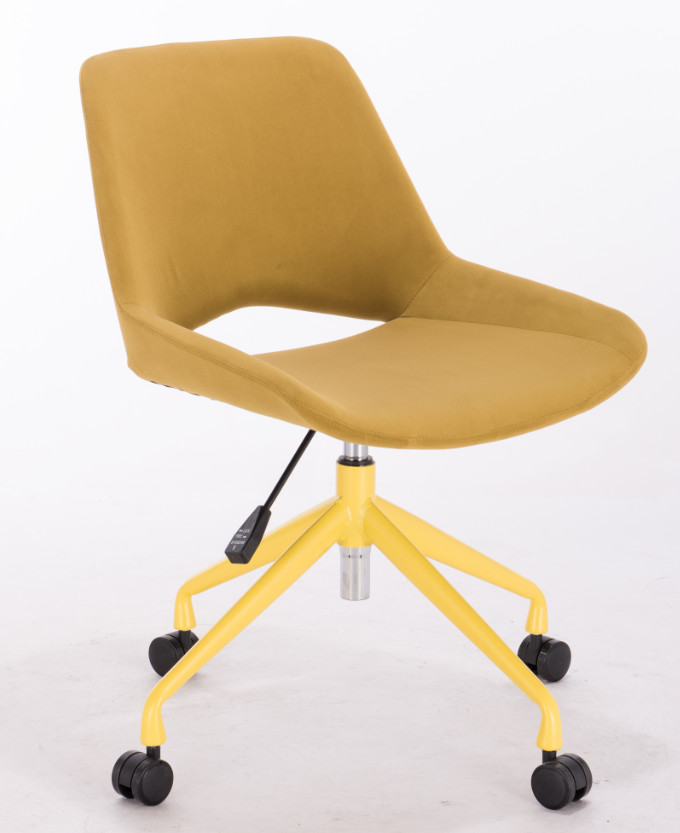 Yellow Velvet Upholstered Office Chair With Swivel Adjustable Height Leg