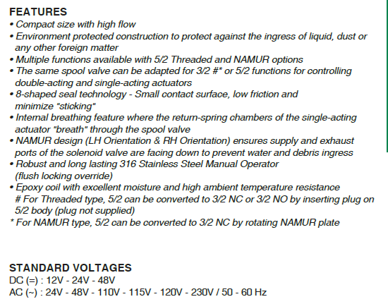 MINI SPOOL VALVES Series 521 for ASCO