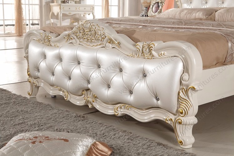 Guangzhou french white leather queen size bed loft bed 6028
