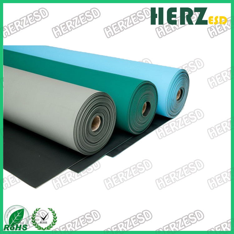 Double Layer ESD Rubber Mat , Anti Static Table Mat Green / Gray / Blue Color