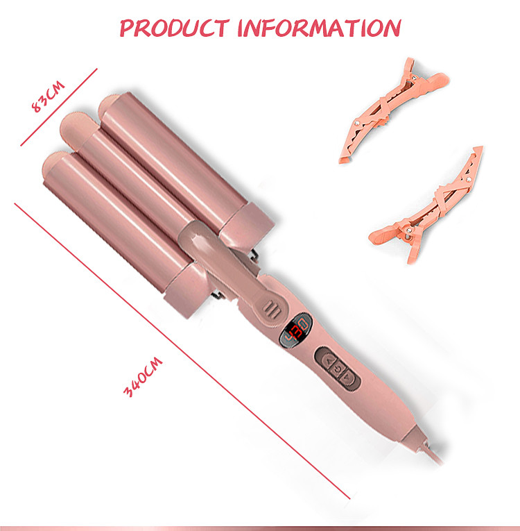 LCD Temperature Display Three Barrel Hair Waver for Beachy Frizz Free Waves