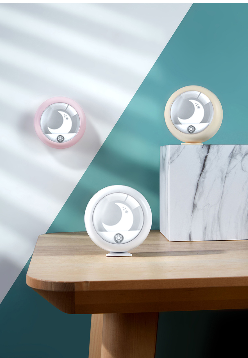 Portable Natural White Dia8cm 4000K USB Rechargeable Motion Sensor Light Moon Shape
