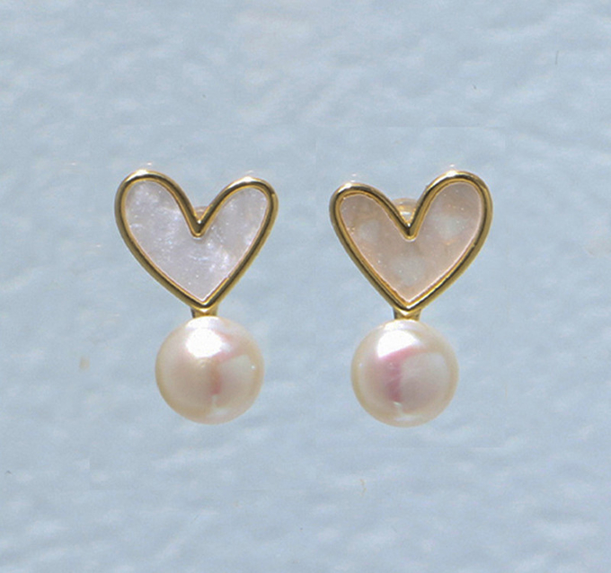 Natural Pearl Shell Chokers Necklace Heart Shape 925 Sterling Silver Necklace Shell Earring Ring Jewelry for Women Gift
