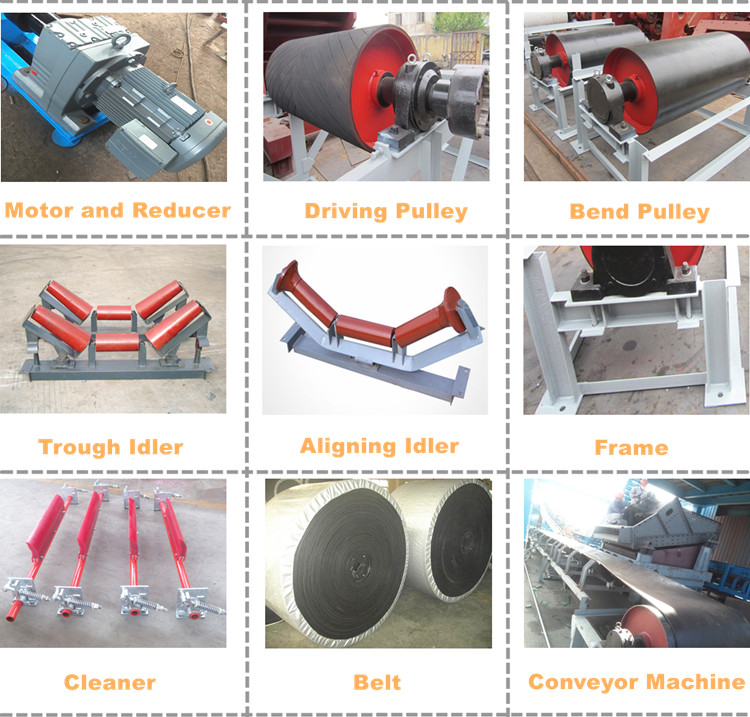 EP100 Rubber Belt Pulley Driven Carry Idler Incline Conveyor Motorized