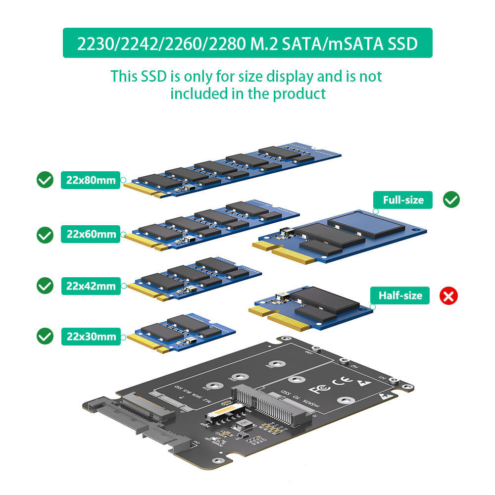 Full-size NGFF M.2 B Key/mSATA SSD to 2.5 SATA3 Adapter 2 in 1 with Plastic Enclosure