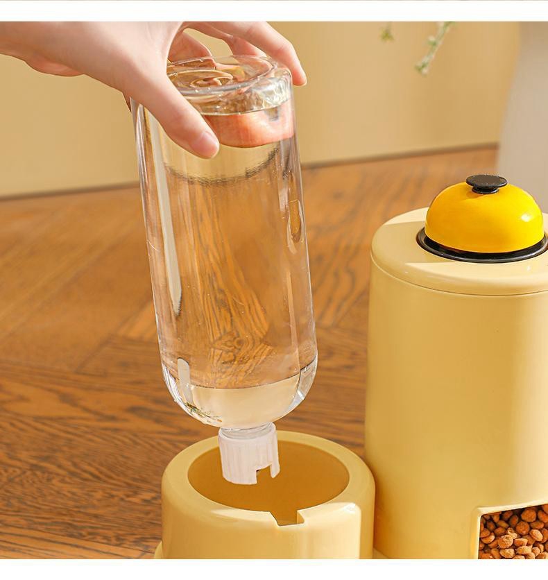 Automatic Cat Feeding Water Feeder Three-in-One Water Dispenser Ceramic Bowl for Cats and Dogs with Bell
